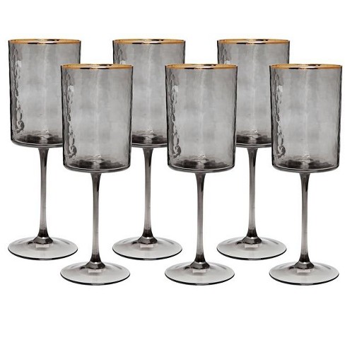 Classic Touch Set of 6 Smoked Square Shaped Water Glasses, 9.25H