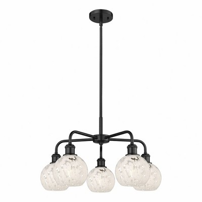 White Mouchette - 5 Light Stem Hung Chandelier In Modern Style-13.5 Inches Tall and 24 Inches Wide