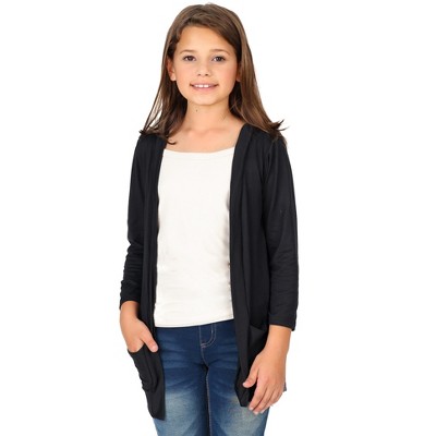Girls Open Front Long Sleeve Pocket Cardigan