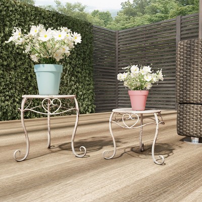 Nature Spring Plant Stands Set of 2 Indoor/Outdoor Nesting Wrought Iron Inspired Metal Round Decorative Potted Plant Display