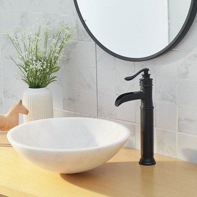 Matte Black Waterfall Single-Handle Vessel Bathroom Faucet with Drain Assembly
