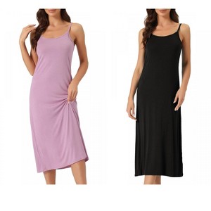 INSPIRE CHIC Women's 2 Pcs Nightgown Sleeveless Spaghetti Strap Midi Cami Camisole Full Slip Under Dress - 1 of 4