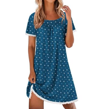 sleep dress for ladies Ekouaer Cotton Nightgowns Women Pleated Shirts Short Sleeve Night Shirt Lace Trim Sleep Gown Dog Footprints S christmas party outfit