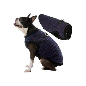 Gooby Fashion Vest Check Dog Jacket Navy Check, Medium - 1 of 1