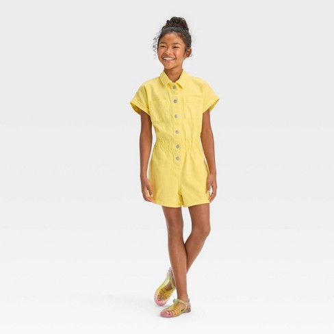 Girls' Short Sleeve Romper - Cat & Jack™ Yellow : Target