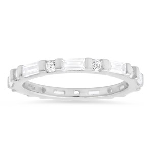 Sterling Silver Round & Baguette-cut CZ Stackable Eternity Band Ring - 1 of 3