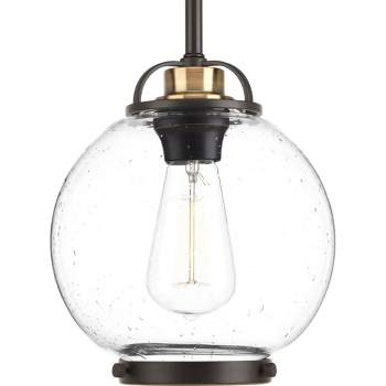 Progress Lighting Chronicle 1-Light Mini-Pendant, Antique Bronze, Clear Seeded Glass, Steel, Dry Rated