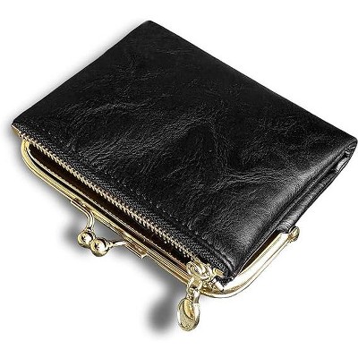 BEAFUP Womens Wallet,Ladies Vintage Leather Bifold Wallet with Zipper & Kiss Lock - Compact Coin Purse for Daily Use,Travel,and Shopping