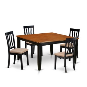 HomeStock 5-Piece Square Black and Cherry Finish Solid Wood Top Dining Table with 4 Chairs - 1 of 4