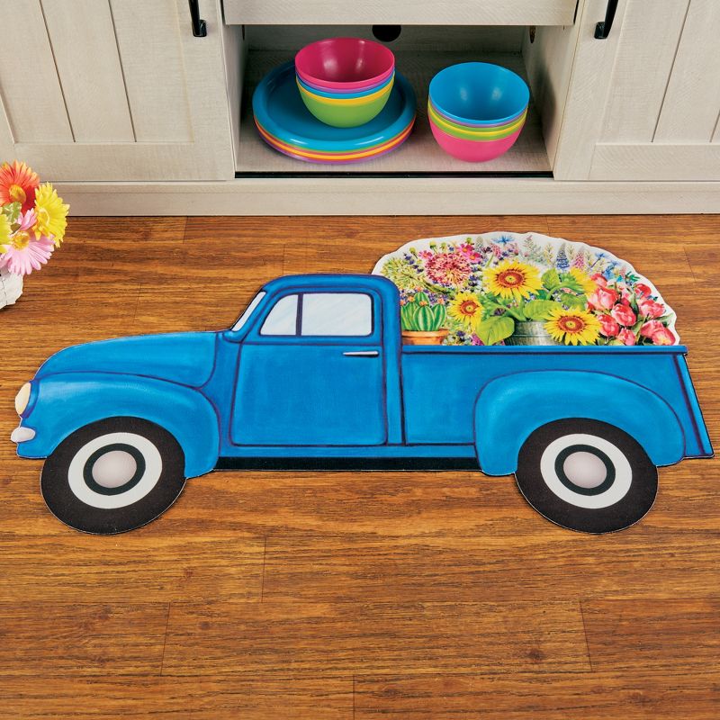 Collections Etc Blue Vintage Pickup Truck Shaped Floral Mat, 2 of 5