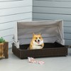 PawHut Rattan Dog Bed, Elevated Pet Sofa, Wicker Cat House, Indoor/Outdoor Use, for Garden Patio with Foldable Canopy, for S M Pets, Coffee - 3 of 4