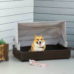 LOVMOR Rattan Dog Bed, Elevated Pet Sofa, Wicker Cat House, Indoor/Outdoor Use, for Garden Patio with Foldable Canopy, for Small or Medium-Sized Pets - 1 of 4