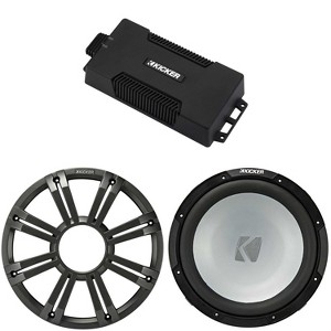 Kicker 48PXA6001 Weatherproof Powersport Mono Amp & 12" 2 Ohm Free-Air Marine Subwoofer ( Charcoal Grill ) - 1 of 4