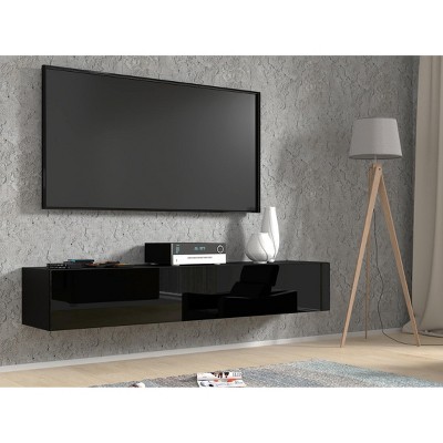 Homlando 70.87'' Black Matt and Gloss MDF Wall-Mounted TV Cabinet