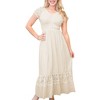 Anna-Kaci Women's Cream Short Sleeve Maxi Dress with Lace Sleeve Detail Textured Dot Fabric and Crocheted Hem Accent - 2 of 4
