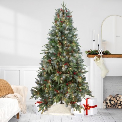 Frosted Winterberry 7ft White Pine Pre-Lit Outdoor Christmas Tree