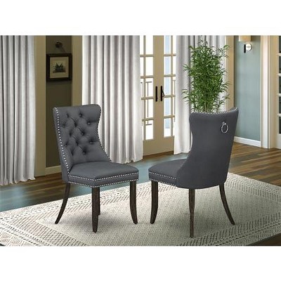 East West Furniture DAP2F23 Dallas Parson Kitchen Chairs - Button Tufted Nailhead Trim Beige Red faux Leather  Dining Chairs, Set of 2, linen white