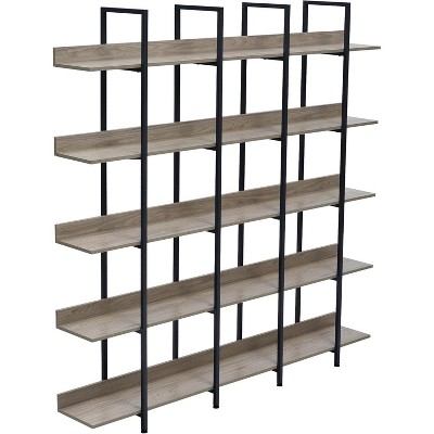 GustoWave 5-Tier Bookcase with Metal Frame Vintage Open Bookshelf ，70.87" storage shelf