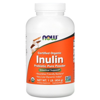 Now Foods Certified Organic Inulin, Prebiotic Pure Powder, 1 lb (454 g), Fiber Supplements