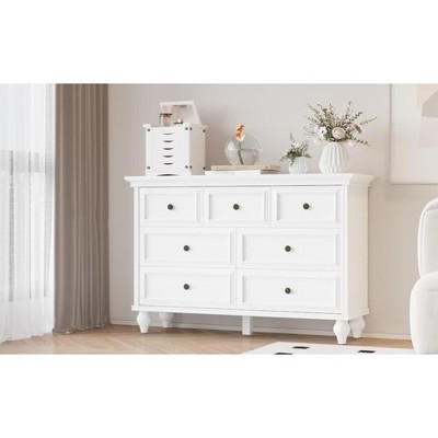7 Drawer Dresser, Vintage Design Wooden Chest of Drawer with Metal Handles