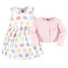 Hudson Baby Infant and Toddler Girl Cotton Dress and Cardigan Set, Easter Eggs, 9-12 Months - 3 of 4
