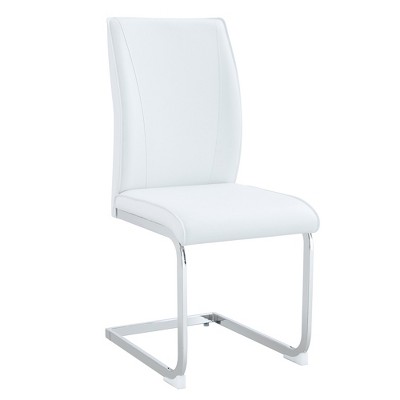 AZL1 Life Concept Accent Chairs Luxury Simple Arch Chair Set of 4 White PU Material High Resilience, Arched Metal Silver Leg, White, 17.5"*17.3"*39"