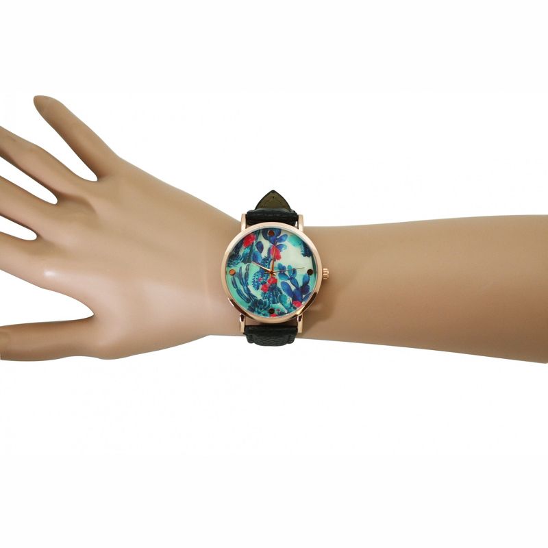 BLACK COLORFUL CACTUS DIAL LEATHER STRAP WATCH, 4 of 6