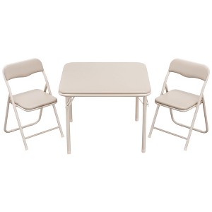 Garvee 3-Piece Boys and Girls Folding Set, Table and Chairs w/PU Cushion, No Assembly, For Eating/Reading/Playing, Beige - 1 of 4