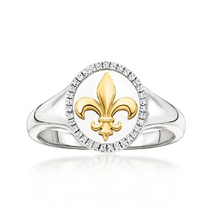 Ross-Simons 0.10 ct. t.w. Diamond Fleur-De-Lis Ring in Sterling Silver With 18kt Gold Over Sterling - 1 of 4