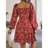 Coolmee Women Boho Floral Tie Square Neck Long Sleeve Ruffled Hem A-Line Mini Dress - 3 of 4