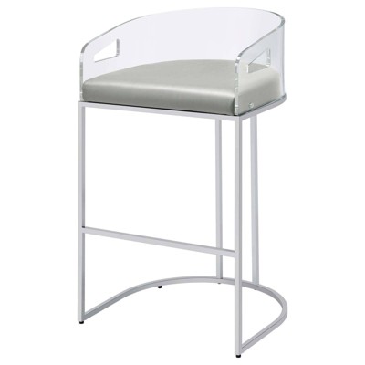 Gray Acrylic and Chrome Bar Stools with Leatherette Cushions