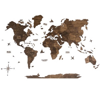 HomeRoots 47" X 79" Dark Brown Wood World Map Hanging Dimensional Sculpture