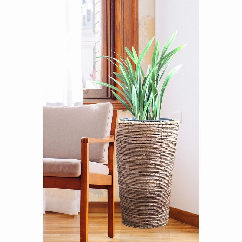 Vintiquewise Wicker Banana Rope Tall Floor Planter with Metal Pot, Large, 3 of 9