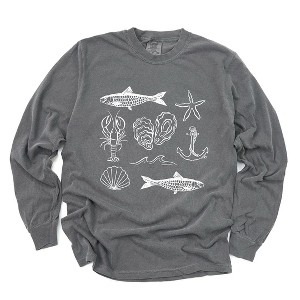 Simply Sage Market Women's Fisherman Collage Long Sleeve Garment Dyed Tee - 1 of 4