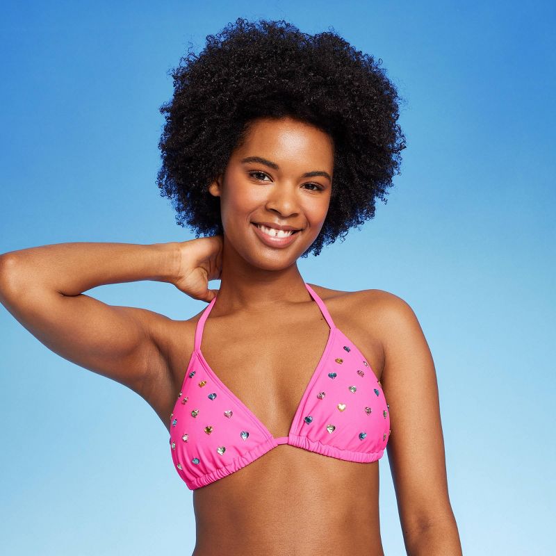 Women's Heart Shaped Gem Embellished Triangle Bikini Top - Wild Fable™, 4 of 9