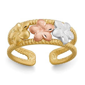 Black Bow Jewelry Tri-Color Plumeria Toe Ring in 14 Karat Gold - 1 of 4