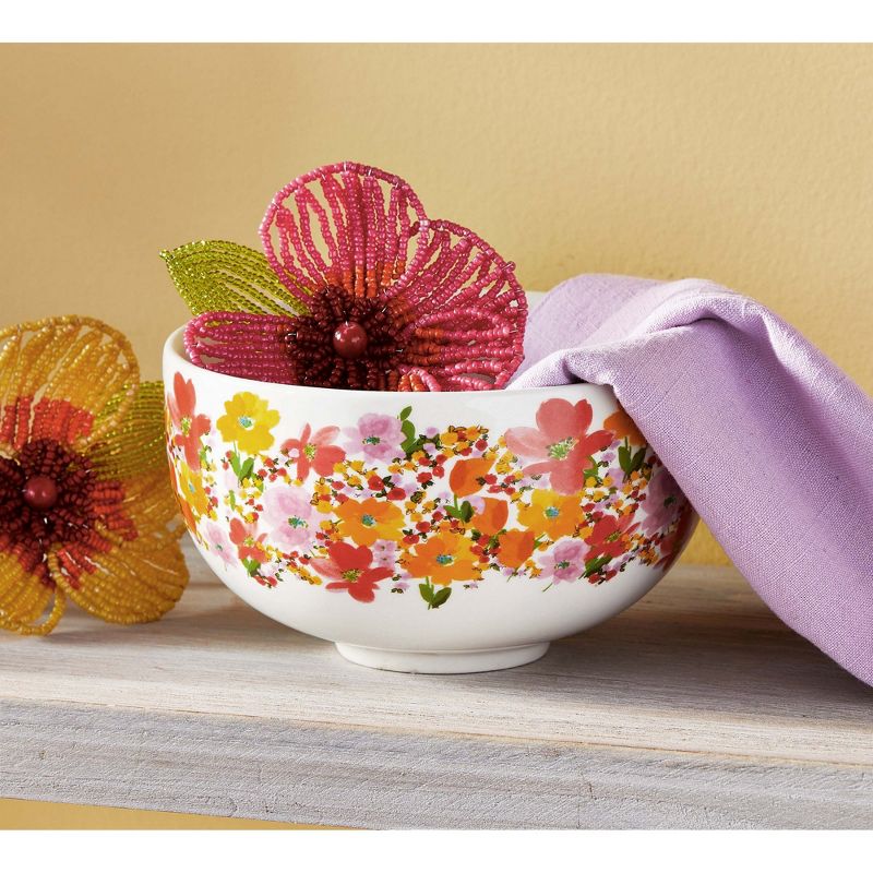 TAG Springtime Floral Stoneware Snack Bowl White with Bright Floral Print, Dishwasher Safe, 20 oz., 2 of 4