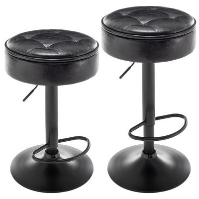 Storage Bar Stool Set Of 2, Round Counter Height Swivel Barstool, Modern Adjustable Backless Barstool