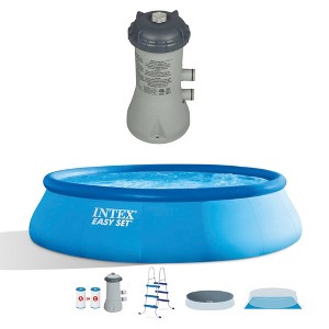 Inflatable Above Ground Swimming Pool Bundled w/Pool Filter Pump System - 1 of 4