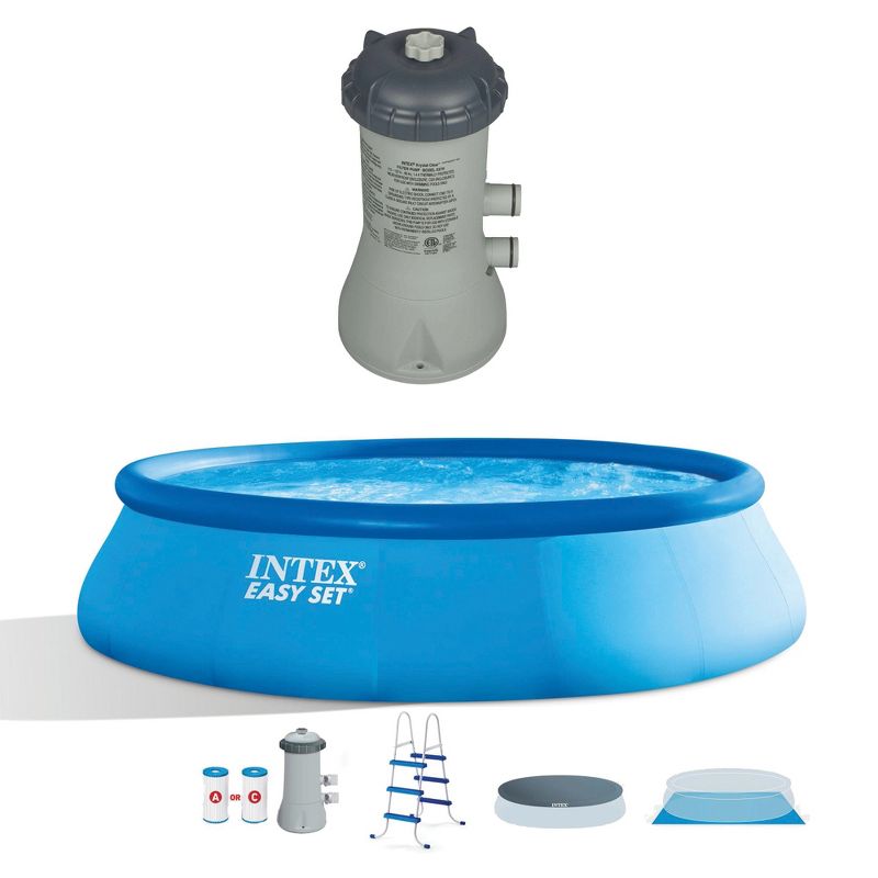 Inflatable Above Ground Swimming Pool Bundled w/Pool Filter Pump System, 1 of 7