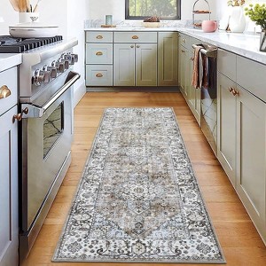 Acekool 9x12 Washable Area Rug, Soft Non-Slip Oriental Medallion Carpet, No Shedding Large Floor Mat for Living Room Bedroom Dining Room, Grey - 1 of 4