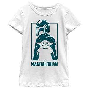 Girl's Star Wars: The Mandalorian The Child and Bounty Hunter Silhouette T-Shirt - 1 of 4