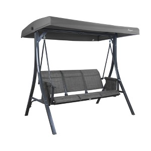 Kozyard Brenda 3-Seats Patio Swing Chair Outdoor Porch Swing Glider with Adjustable Canopy Side Pouches for Garden Poolside Backyard - 1 of 4
