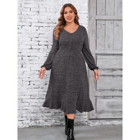 Kojooin Women s Plus Size Sweater Dress V neck Long Sleeve Fall Winter Dressed With Pockets Target