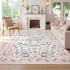 homfan Washable Runner Rug for Hallway Floral Print Kitchen Runner with Non-Slip Backing, Non-Shedding Low Pile Accent Rug - 1 of 4