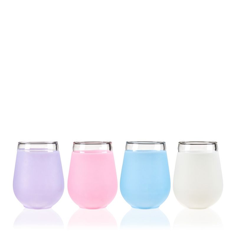 True Silicone Wrapped Wine Glasses, Stemless Glass Tumblers, Dishwasher Safe Drinkware, 16 Oz Multicolor Set of 4, 6 of 9
