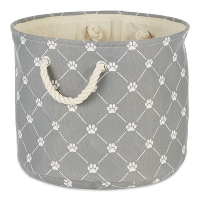 Bone Dry Polyester Pet Bin Trellis Paw Gray Round Medium 12X15X15