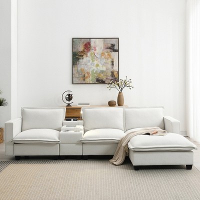 YOOCOZZ Sectional Sofa with Removable Ottoman, Reading Light, Charging Socket, Cup Holders, Storage Space