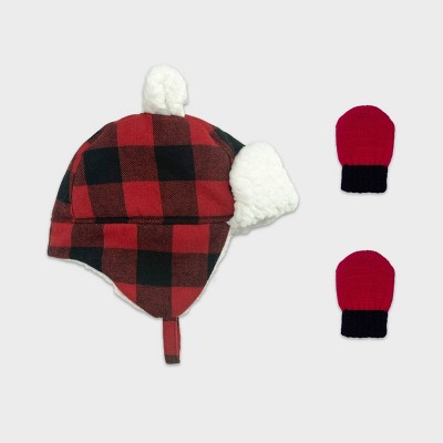Image of Baby Boys' 2pc Checkered Hat and Glove Sets - Cat & Jack™ Red