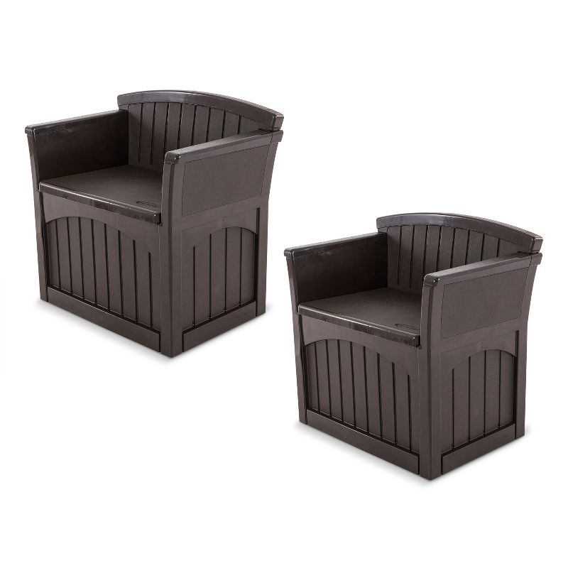 Suncast 31 Gallon Patio Seat Outdoor Storage and Bench Chair, Java (2 Pack), 1 of 7